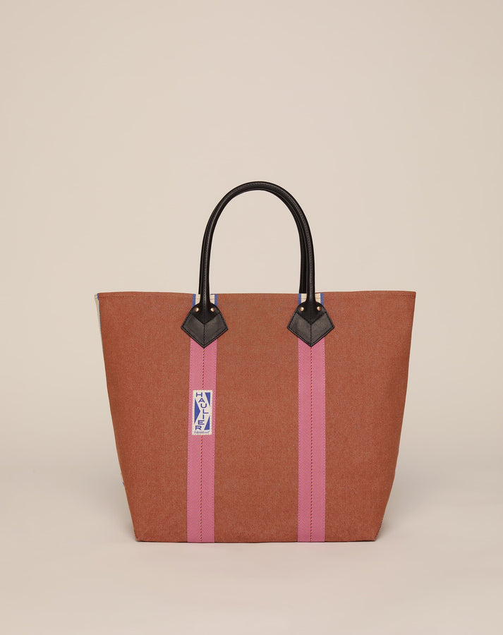 Medium Utility Tote - Tan with Dusty Pink Webbing