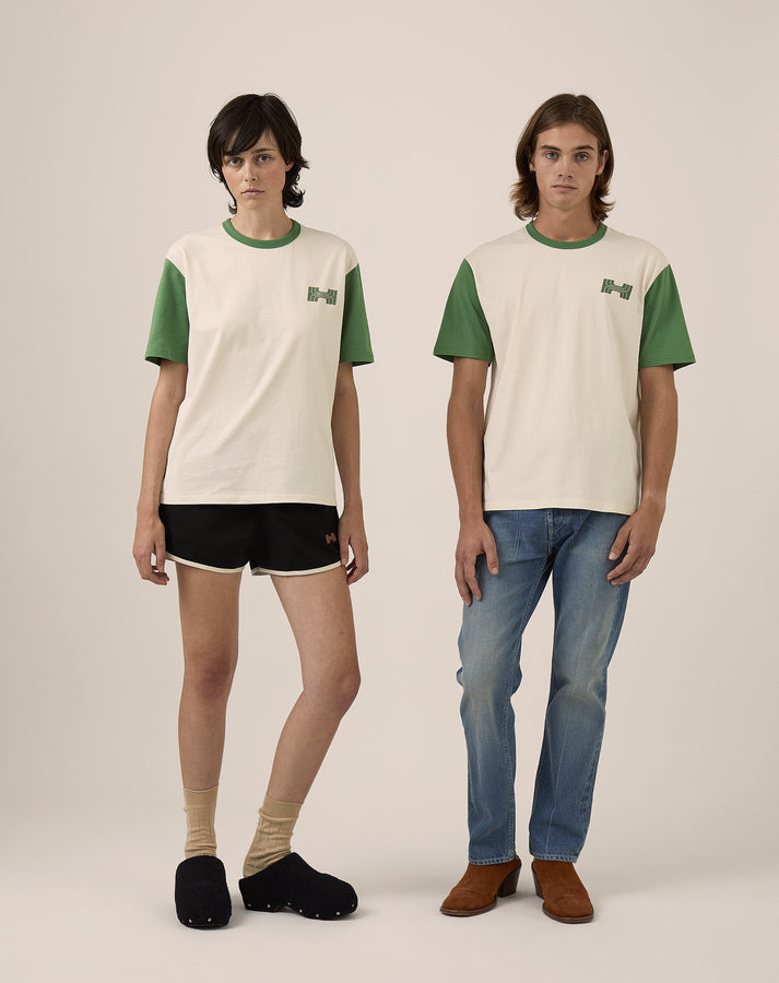 Athletic Tee- Ecru and Washed Ivy