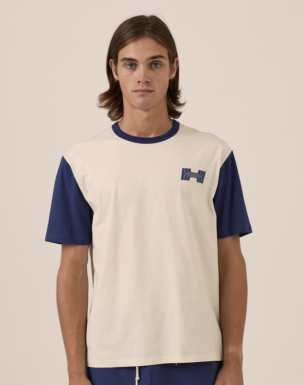 Athletic Tee- Ecru and Washed Navy