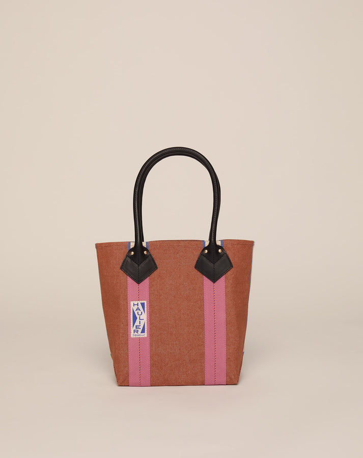 Small Utility Tote - Tan with Dusty Pink Webbing