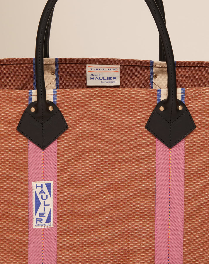Large Utility Tote - Tan with Dusty Pink Webbing